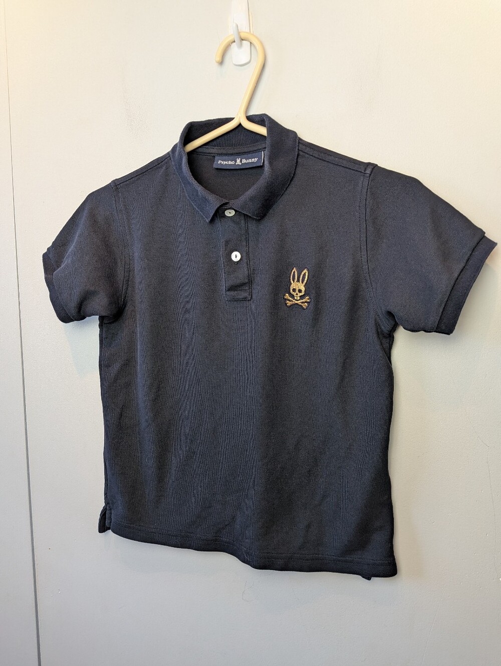 PSYCHO BUNNY Kid Boy Polo Tee Shirt Sz 10-12 Medium Navy Blue 100% Pima Cotton
